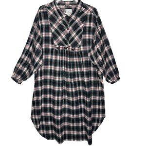 Kathy Ireland Green Tartan Plaid Maxi Length Flannel Night Gown 4X Long Sleeve